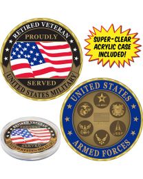 CHALLENGE COIN-RETIRED VETERAN (with Acrylic Case)