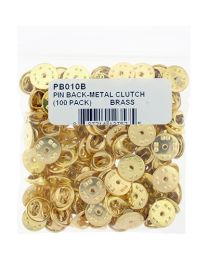 PIN BACK-METAL CLUTCH (100 PACK) BRASS